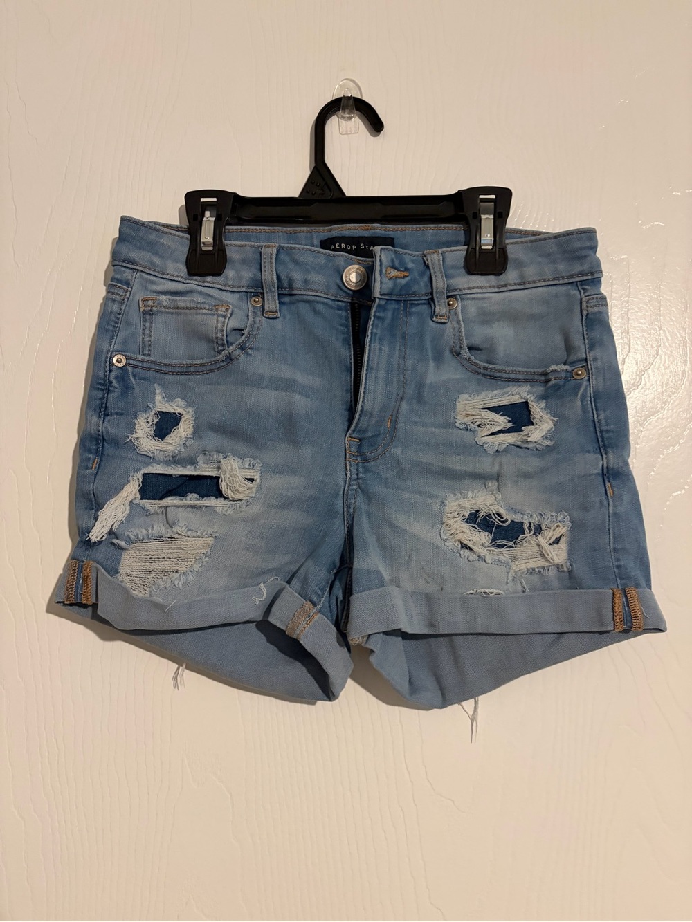 Aeropostale Light Wash Ripped Denim Shorts